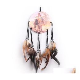 Nieuwheid items Oil Painting Style Handmade Dream Catcher Net met veren Wall Hangende Dreamcatcher Craft Geschenken RRA10395 Drop Delive OTH6P