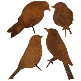 Articles de nouveauté oiseaux patinés avec vis à visser dans le bois, 4 oiseaux rouillés en métal, décoration de jardin, Figure 251c