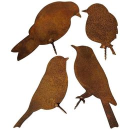 Noviteiten Patina Vogels Met Schroef Om In Hout Te Schroeven 4 Roestige Vogels Metaal Roest Tuindecoratie Figuur 304L