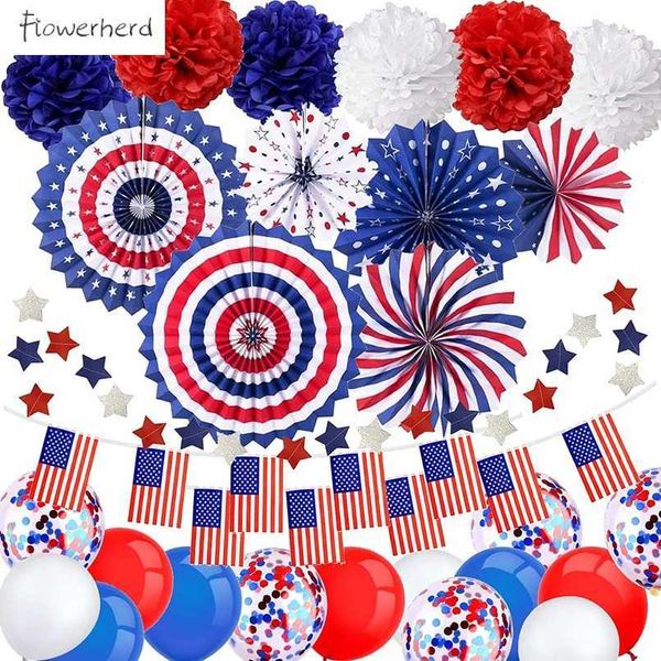 Articles de nouveauté Ensemble de décoration patriotique 34 PACK Fournitures de fête de la fête de l'indépendance américaine Ballon de confettis en latex Décorations de fête du 4 juillet Z0411