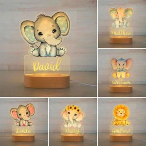 Nouveauté Articles Personnalisé Bébé Éléphant Lion LED USB 7 Couleurs Veilleuse Nom Personnalisé Lampe Acrylique Pour Enfants Enfants Chambre Décoration De La Maison 230821