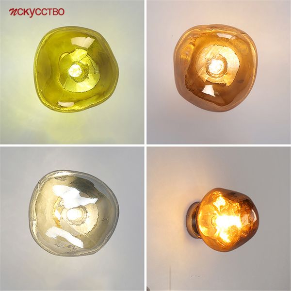 Artículos novedosos Vidrio posmoderno Lava Plata Rojo Oro Lámpara de pared Led Hogar Sala de estar Decoración Luminaria Dormitorio Mesita de noche Corredor Escaleras Sconce 230804