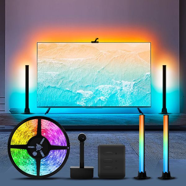 Artículos de novedad RGBIC LED TV Luz de fondo Luces de tira 12V Lámpara ambiental Barras Tuya WiFi Pantalla Música Sincronización Alexa Google Home Control con cámara 231113