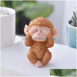 Nieuwe items Scptures schattig hars zittende apen standbeeld geen look talk luister Animal Scpture Home Garden Office Desk Decoratief ornament DHD1T