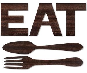 Nieuwe items Set van Eat Sign Fork en Spoon Wall Decor Rustic Wood Decoration Decoration Hang Letters for Art5214466