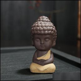 Articles de nouveauté Petit Bouddha Statue Moine Figure Inde Yoga Mandala Thé Pet Céramique Artisanat Décoratif Drop Livraison Maison Jardin Dhhpr