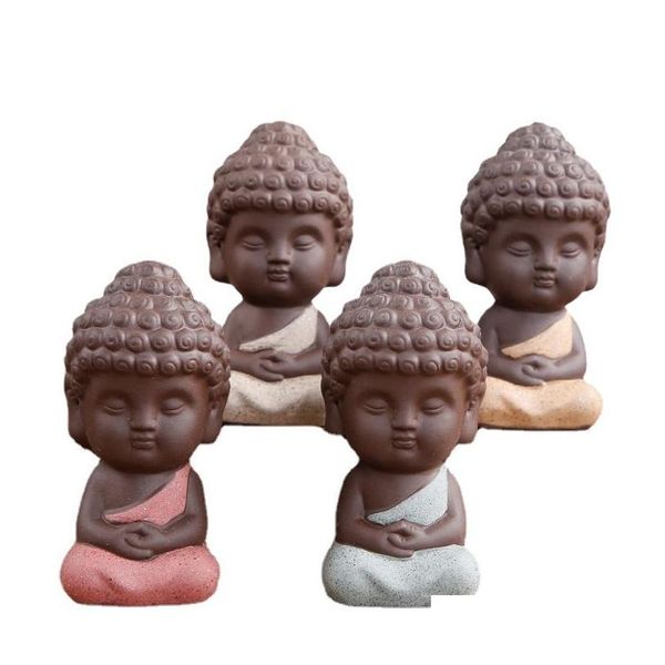 Articles de nouveauté Petit Bouddha Statue Moine Figure Inde Yoga Mandala Thé Pet Céramique Artisanat Décoratif Drop Livraison Maison Jardin Dhzvb