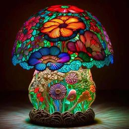 Nouveauté Articles Vintage Verre-Tachage Champignon Table Plant Plant Plant Poute Octopus Créative Colorful Bedroom Flower Retro Night Light 231115