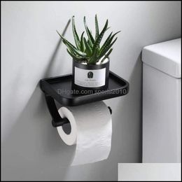 Nieuwe items Wall Monted Black Toilet Paper Holder Tissue Roll met telefoonopslagplank badkameraccessoires 1454 V2 Drop levering Dhaqr