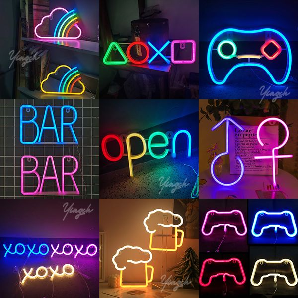 Nouveauté Articles En Gros Led Neon Light Sign Open Bar Jeu Lettre Nuit Lampe Chambre Mur Art Décoration pour Fête De Mariage Boutique Cadeau D'anniversaire 230808