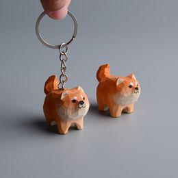 Nieuwheid items Wood Carving Akita Dog Cat Decoratie Keychain Hanger Crafts Gift