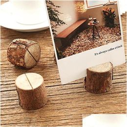 Nouvelles articles en bois Pile Nom Place Carte P o Menu Habring Table Natural Tree Stump Shape Number Clip Stand Party Decoration DR DHXQX