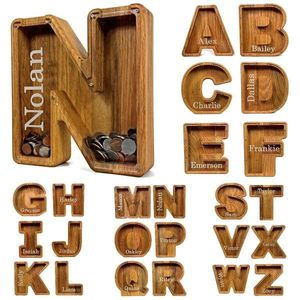 Articles de nouveauté Artisanat en bois 26 lettres Décoration Ornements Alphabet Tirelire Nom personnalisé Tirelire Dépôt Décoration d'intérieur Cadeau