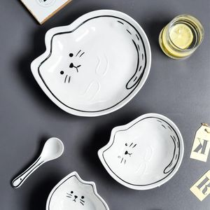 Nieuwigheid Japanse stijl keramische traanplaten borden sets fruit servies creatief ontwerp leuke cartoon gelukskat vispatroon