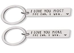 Nieuwigheid sleutelhanger roestvrij staal I Love You Most More The End I Win Couple Personaliseer sleutel sleutelhangerhouders6201536