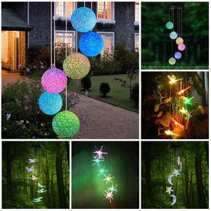Nouveauté éclairage 14 types de vent solaire carillon lumière extérieure LED changement de couleur spirale pendentif lanterne jardin fée nuit lumière décor à la maison P230403