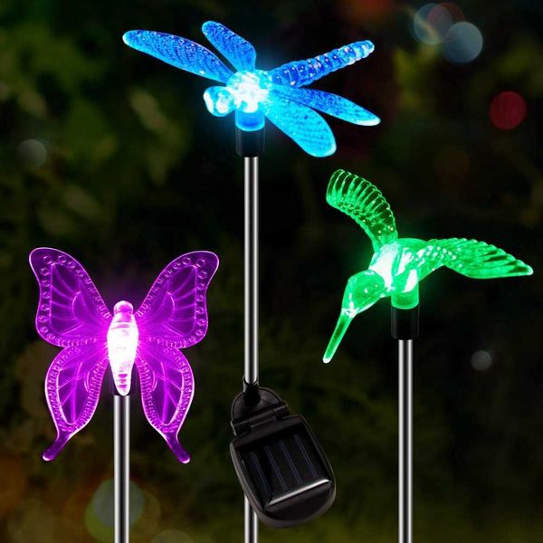 Novelty Lighting Lot de 3 lampes solaires de jardin pour l'extérieur Figurine solaire de piquet Lumière changeante de paysage solaire pour cour Pelouse Patio Pathway P230403