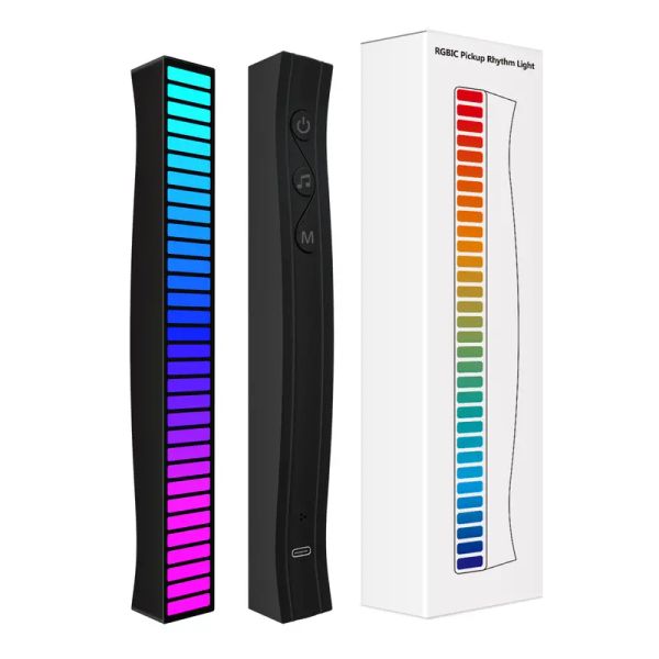 Novedad en iluminación, 32 LED, Control por aplicación, luz rítmica de recogida activada por voz, RGB, sonido de música, lámpara ambiental, tira de luces LED coloridas