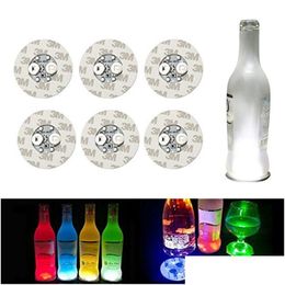 Nieuwigheid Verlichting 6Cm Glow Onderzetters Licht 4 Leds Stickers Fles Lamp Knipperende Led-verlichting Voor Kerst Xmas Nachtclub Bar Party Vaas Dhmth