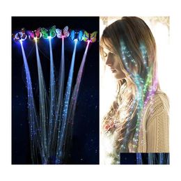 Nieuwheid verlichting Flash Led Hair Light Emitting Fiber Optic Pigtail Braid Plait Butterfly Luminous Wig KTV Party Prom Supplies Toegang OTTMP