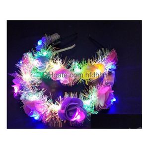 Nieuwigheid Verlichting Glow Krans Bloem Hoofdband Adts Light Up Led Hoofdbanden Kerstmis Halloween Party Lichtgevende Knipperende Haarband Drop D Dhe3V