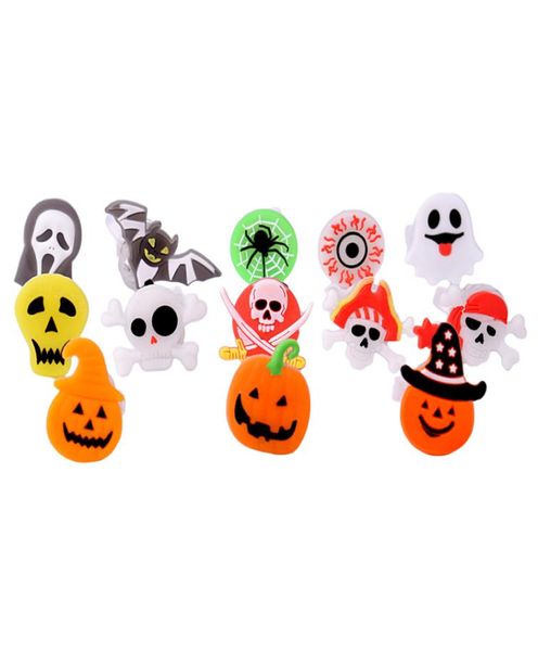 Novedad Iluminación Anillo de dibujos animados de Halloween Fantasma Calabaza Diseño de murciélago Luz LED Anillo brillante Flash Gel suave Luz de dedo Niños intermitente 6564409