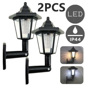 Nieuwheid verlichting Zhexagonale zonnelampen Outdoor LED Solar SCONCE LED LED WALL LAMP RETRO LANTERN TUIN TARDEN Decor Waterdichte Outdoor Solar Streetlight P230403