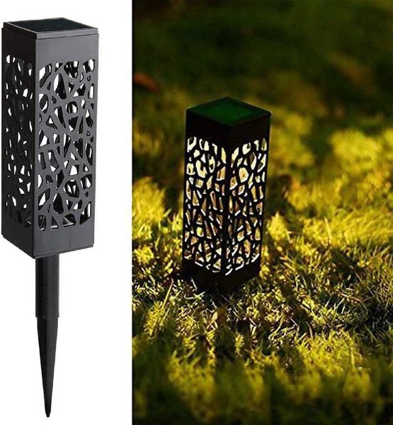 Novedad Iluminación LED Luz de fuego con energía solar Impermeable Decoración de jardín Paisaje Césped Iluminación de camino Pasarela hueca al aire libre Lámparas enchufables P230403