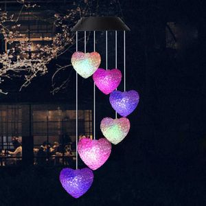 Nieuwheid verlichting liefde hart kleur veranderende zonne -power wind chime lampen kleurrijke windbell hanger licht buiten hangende decoratief licht p230403