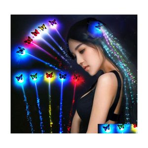 Nieuwheid verlichting Luminous Light Up Led Hair Lights Butterfly Night met flitsende glasvezelverlenging Barret voor feestgunsten DRO OTM87