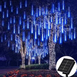 Nouveauté éclairage extérieur solaire pluie de météores lumières de Noël 10 tubes 192 LED guirlandes suspendues pour arbre de jardin lampe de décoration de fête de vacances P230403