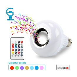 Nieuwheid verlichting SMART E27 RGB Bluetooth Hautpareur Led Ampoe Lumire 12 W Musique Jouant Dimable Sans Fil Lampe Avec 24 Touches Tl OTUYF