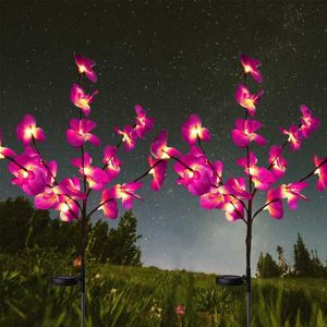 Nieuwheid verlichting Zonne -verlichting Outdoor Orchid Rose Bloemtuin Lichten Decoratie Orchidee Boomtak Solar Lamp LED Simulatie Bloem Lawn Lamp P230403