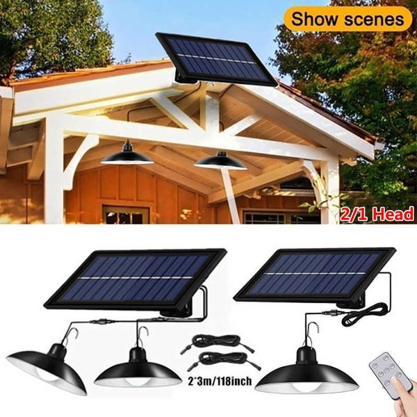 Iluminación novedosa Luz colgante solar Lámpara LED impermeable para exteriores Decoraciones de araña de doble cabeza con control remoto para cobertizo interior Sala de granero P230403