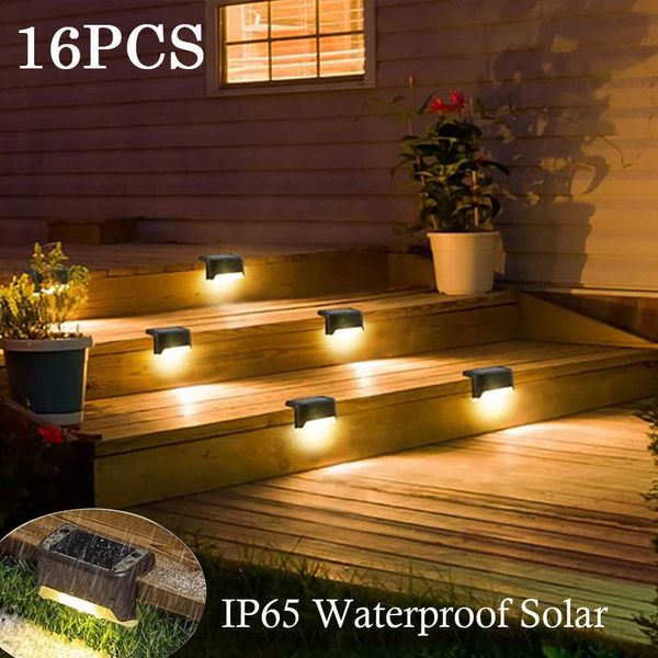 Novedad Iluminación Blanco cálido LED Lámpara solar Camino Escalera Luces de jardín al aire libre Energía solar a prueba de agua Balcón Luz Decoración para Patio Escalera Cerca P230403