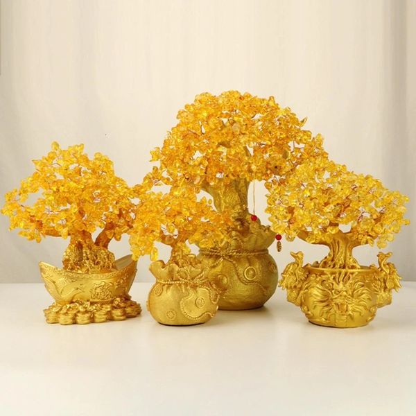 Nouveauté arbre porte-bonheur décorations pour la maison arbre d'argent en cristal jaune chinois Feng Shui richesse arbre de Fortune ornement de bureau Ins 240119