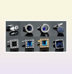 Nouveauté luxe bleu blanc boutons de manchette pour hommes marque de haute qualité couronne cristal or argent boutons de manchette chemise boutons de manchette D190110032355442