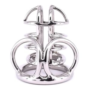 Novelty Male Cock Cage Stainless Steel Penisring Scrotum Restraints Gear Chastity Devices with Stealth Lock Metal Balls Locking Ring Sex