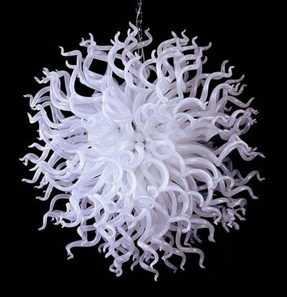 Nouveauté Murano Lampes Soufflées Lustres LED Source De Lumière Ronde 100% Lustre En Verre Blanc Fait Main à Vendre