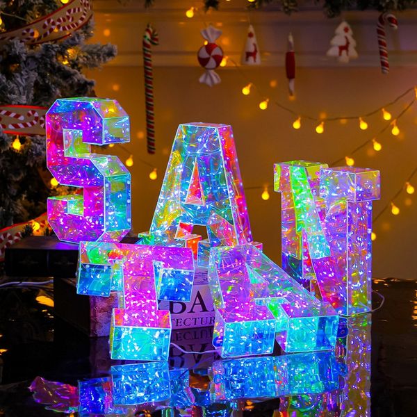 Novedad decoración de fiesta LED luminoso alfabeto número luces ilusorias letras láser lámparas decorativas para boda cumpleaños Navidad