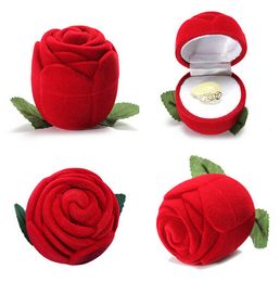 Caja de anillo de rosa roja para compromiso, boda, pendientes, colgantes, caja de joyería, novedad
