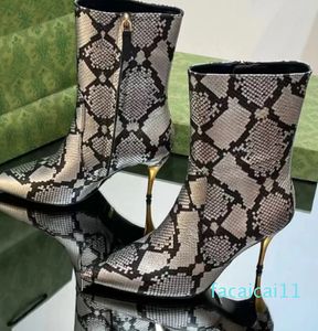 Nieuwigheid Snake Patroon Laarzen Echt Leer Dames Hoge Hakken Luxe Designer Laarzen Casual Zijrits Klassieke Puntige Mode