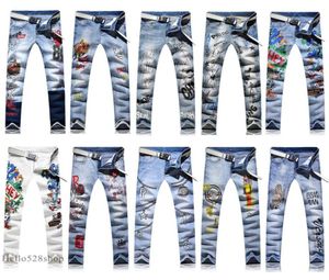 Nouveauté Pantalon de jeans imprimé en coton doux pour hommes Slim Fit Personnalité dessin pantalon droit skinny stretch249f2002735