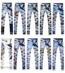 Nouveauté pantalon de jeans imprimé en coton doux pour hommes slim fit personnalité dessin pantalon droit skinny stretch249f4148827