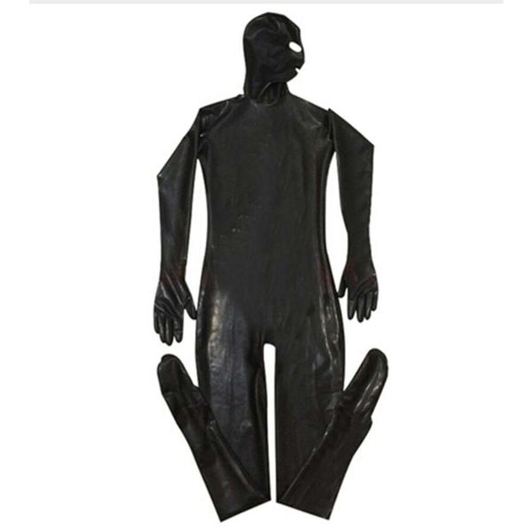 Nouveauté Zentai Yeux Ouverts Bouche Couverture Complète Body Sexy Zip Dos Slim Catsuit Noir Faux Cuir Catsuits Hommes CostumeAnime Costumes