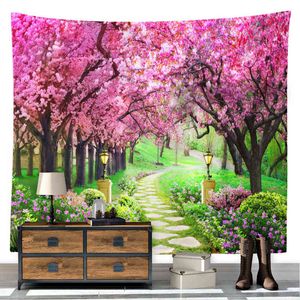 Noviembre Yue y Cherry Blossom Walkway Wall Carpet Paisaje Alfombras para el hogar Sala de estar Dormitorio Dormitorio Decoración estética J220804