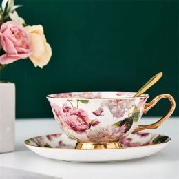 Novetly and Beautiful Coffee Cup and Saucer Spoon Set Bone China English Afternoon Tea Cup Black Tea Set Home Party Coffeeware 240319