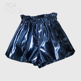 Novmoop Outwear Fashion Crack Style Glossy Patent High Taille Sheepskin Echte lederen brede poten SPODENKI ROPA LT3035 Dames