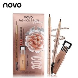 NOVO водостойкий долговечный карандаш для бровей с 3 шт. стержнем для карандашей3 шт. шаблоны для бровей набор инструментов для макияжа красоты 240116