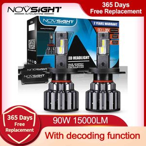 NOVSIGHT H7 H4 H11 9006 9005 Car Headlights Bulbs 90W 15000LM Decoder Automobile LED Headlamp Front Lights 6000K 12V 24V